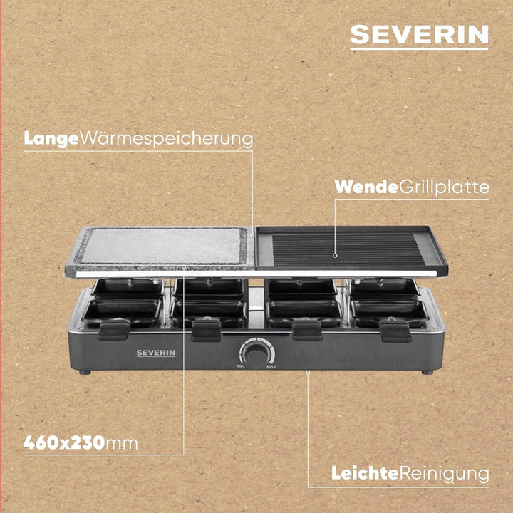 SEVERIN Raclette-Grill mit Naturgrillstein und Grillplatte, Raclette mit antihaftbeschichteter Grill
