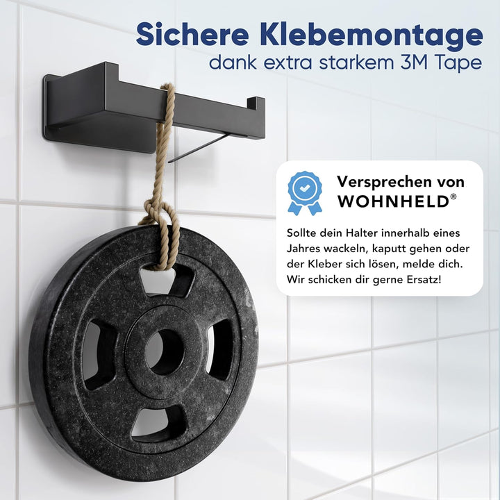 WOHNHELD® Toilettenpapierhalter ohne Bohren [Mit Abroll-Bremse] Edelstahl - Silber & Schwarz - Kloro
