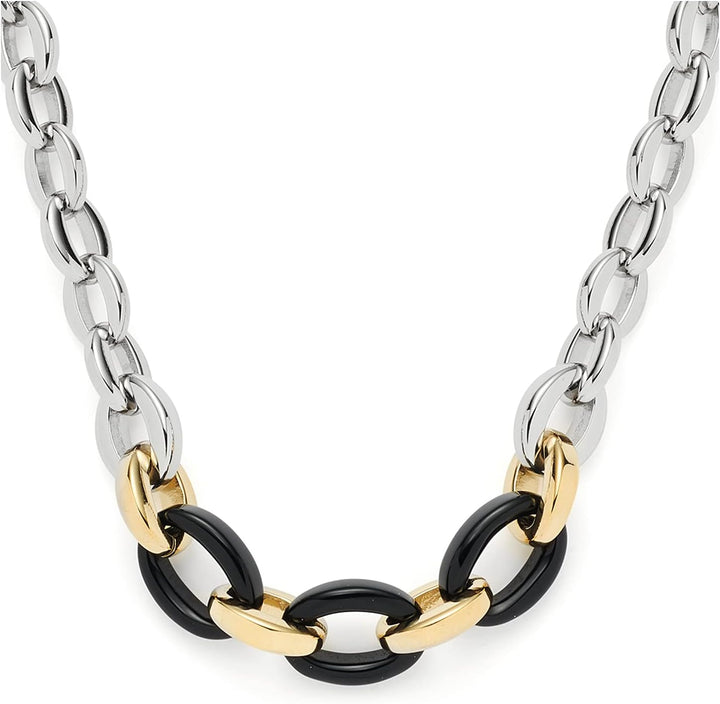 Leonardo Coccola Halskette aus Edelstahl 1 Stück, silberfarbenes chunky Collier mit gold-und schwarz