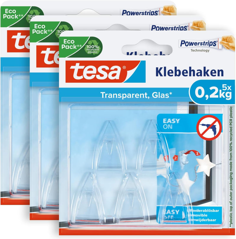 tesa Powerstrips DECO Haken SMALL im 3er Pack - Klebehaken für Deko an Glas und Spiegel - bis zu 200