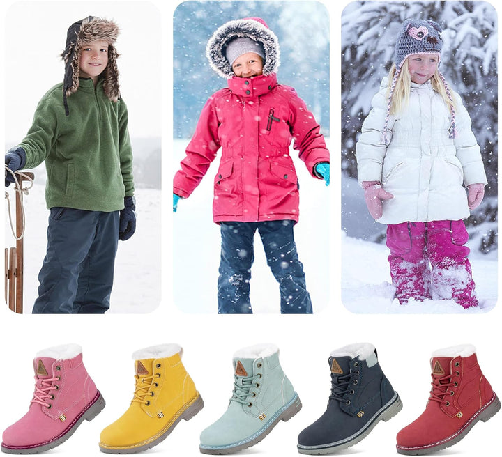 Mishansha Kinder Schnürstiefel Warme Gefüttert Winterschuhe für Jungen Mädchen Gr.24-38 24 EU Braun,