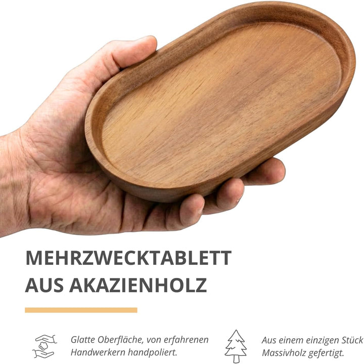 Mini Tablett Holz Kleines Serviertablett, Oval Deko Tablett 20x12cm, Servierteller Holztablett für K
