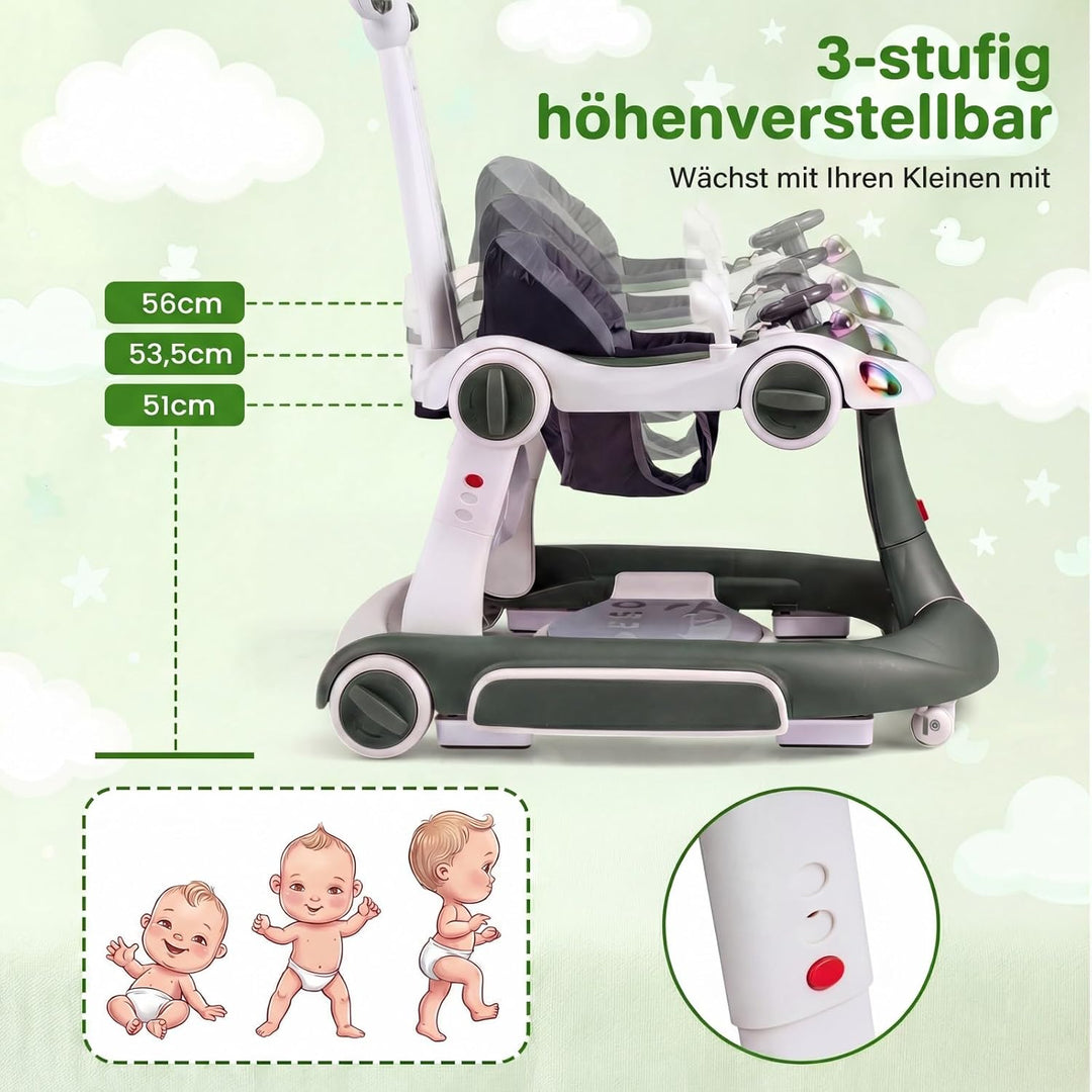COSTWAY 7 in 1 Lauflernhilfe mit Verdeck, Lauflerwagen mit einstellbarer Höhe &amp; Geschwindigkeit, Bab