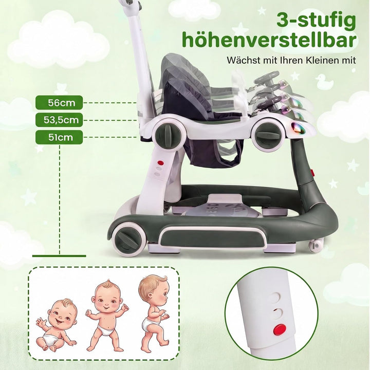 COSTWAY 7 in 1 Lauflernhilfe mit Verdeck, Lauflerwagen mit einstellbarer Höhe &amp; Geschwindigkeit, Bab