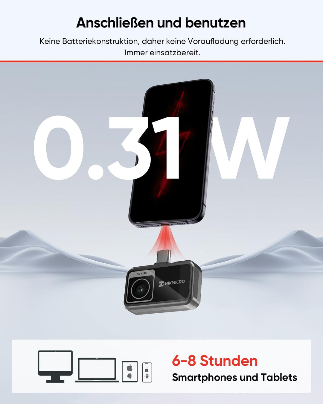 HIKMICRO Minie Wärmebildkamera - iOS/Android, 192×192 SuperIR Bildverbesserung, 25Hz, für Smartphone
