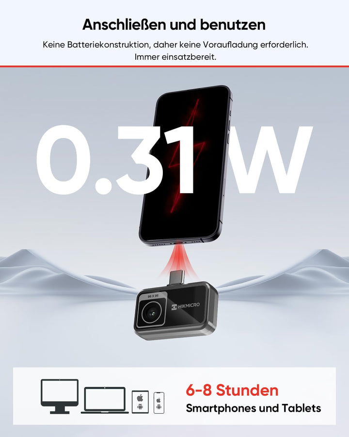 HIKMICRO Minie Wärmebildkamera - iOS/Android, 192×192 SuperIR Bildverbesserung, 25Hz, für Smartphone