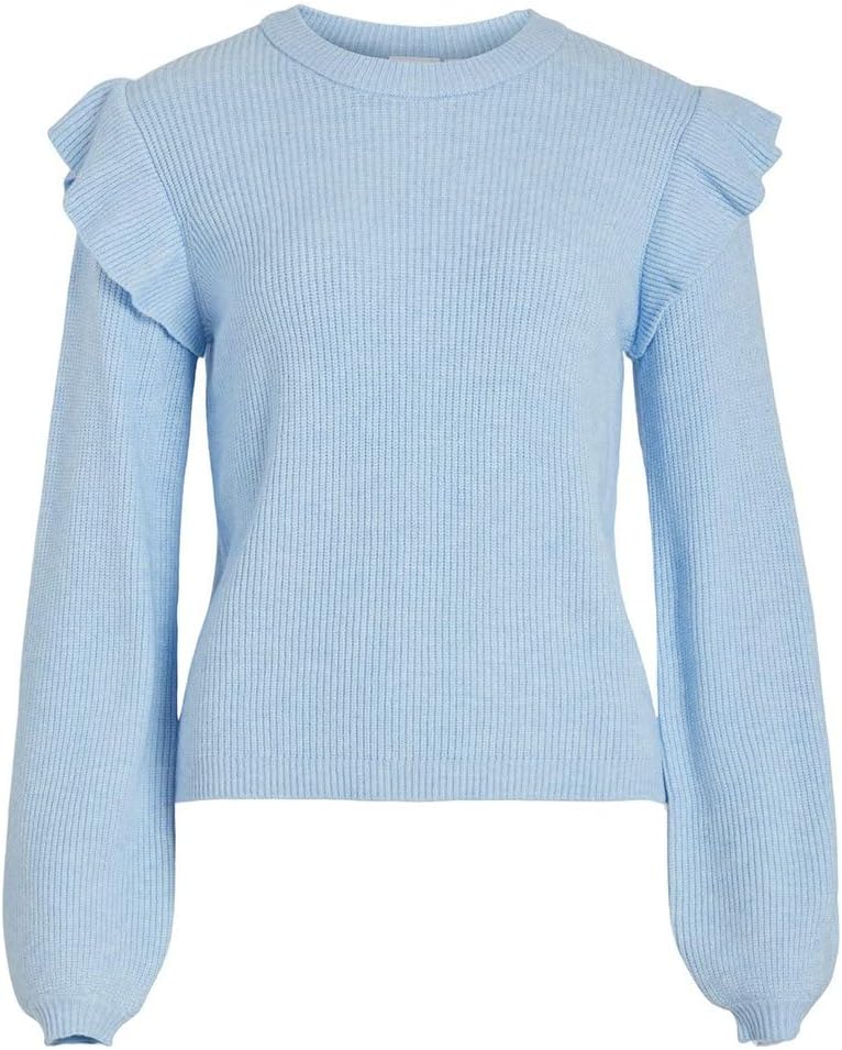 Vila Damen Viril O-Neck Flounce Knit Top-Noos Pullover XS Kentucky Blue/Detail:melange, XS Kentucky