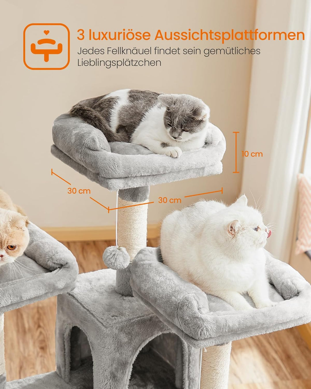 Feandrea Kratzbaum, XXL Katzenbaum, 169 cm, hellgrau PCT019W01 Hellgrau 54L x 49B x 169H cm, Hellgra