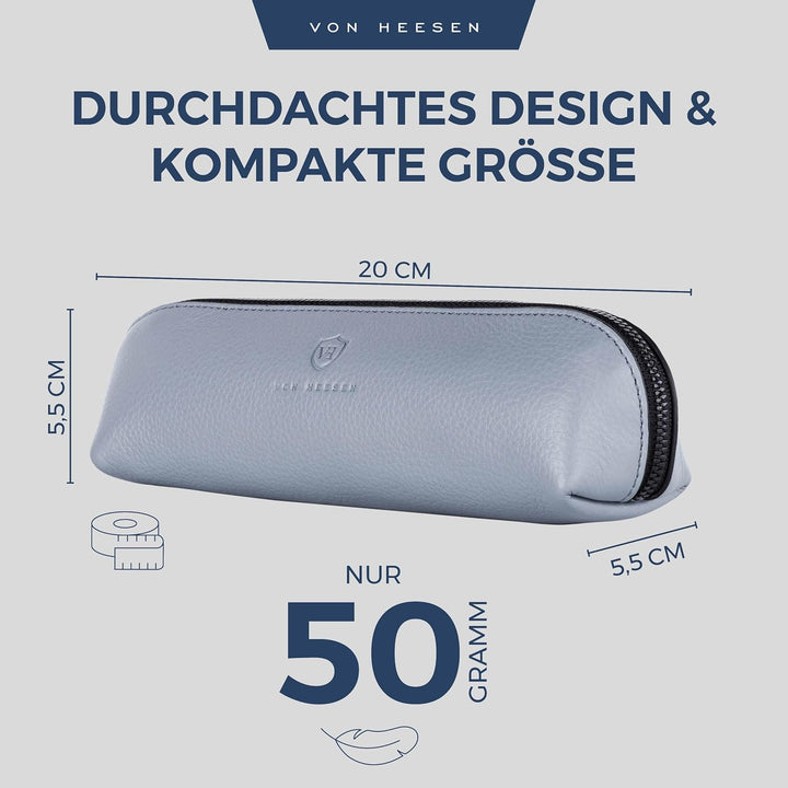 VON HEESEN® Echtleder Federmäppchen Leder Federmappe Etui für Stifte Mäppchen Schule Federtasche Uni