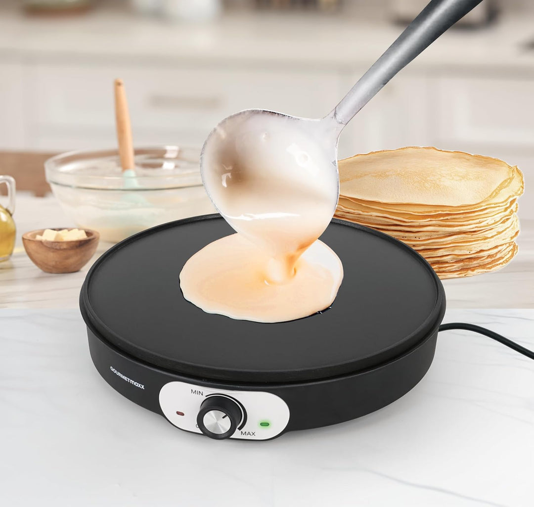 GOURMETmaxx Crepe Maker 1200W schwarz inkl. Teig-Verteiler & Crêpe-Wender