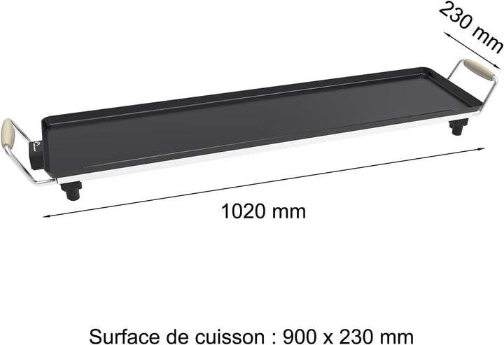 LITTLE BALANCE 8742 Wood 90 Grillplatte mit Holzgriffen, 2000 W, 90 cm 90 x 23 cm Schwarz, 90 x 23 c