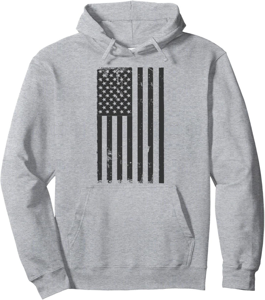 Black And White American Flag 4th Of July Pullover Hoodie