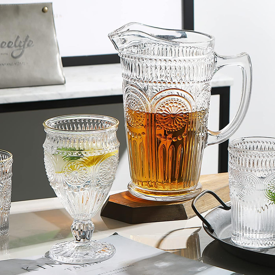 Kingrol Glaskaraffe im Vintage-Stil, 1,5 l, für Eistee, selbstgemachten Saft, Getränke, hitzebeständ