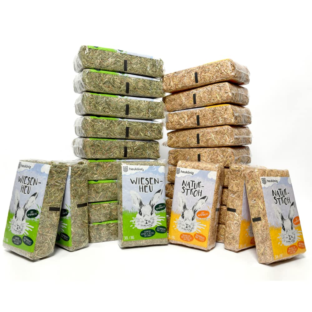 Heukönig – 12x1kg Heu und 12x1kg Stroh Kombi-Paket, Perfekt als Einstreu und Futter - Natürlich & St
