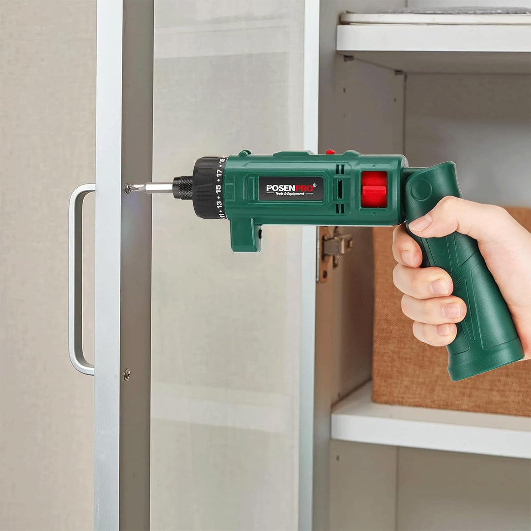 POSENPRO Elektrischer Akkuschrauber Set mit 82 Zubehörteilen, 8 Volt Lithium-Ionen-Akku, 10N·m 21+1