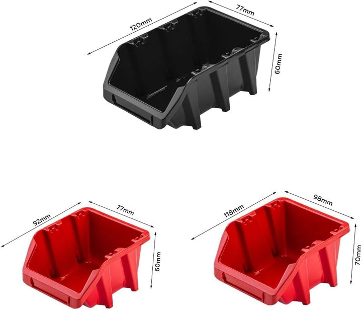 Lagersystem Werkstattregal | 172 x 78 cm | 60 stck. Box | Wandregal mit Werkzeughalterungen und Stap