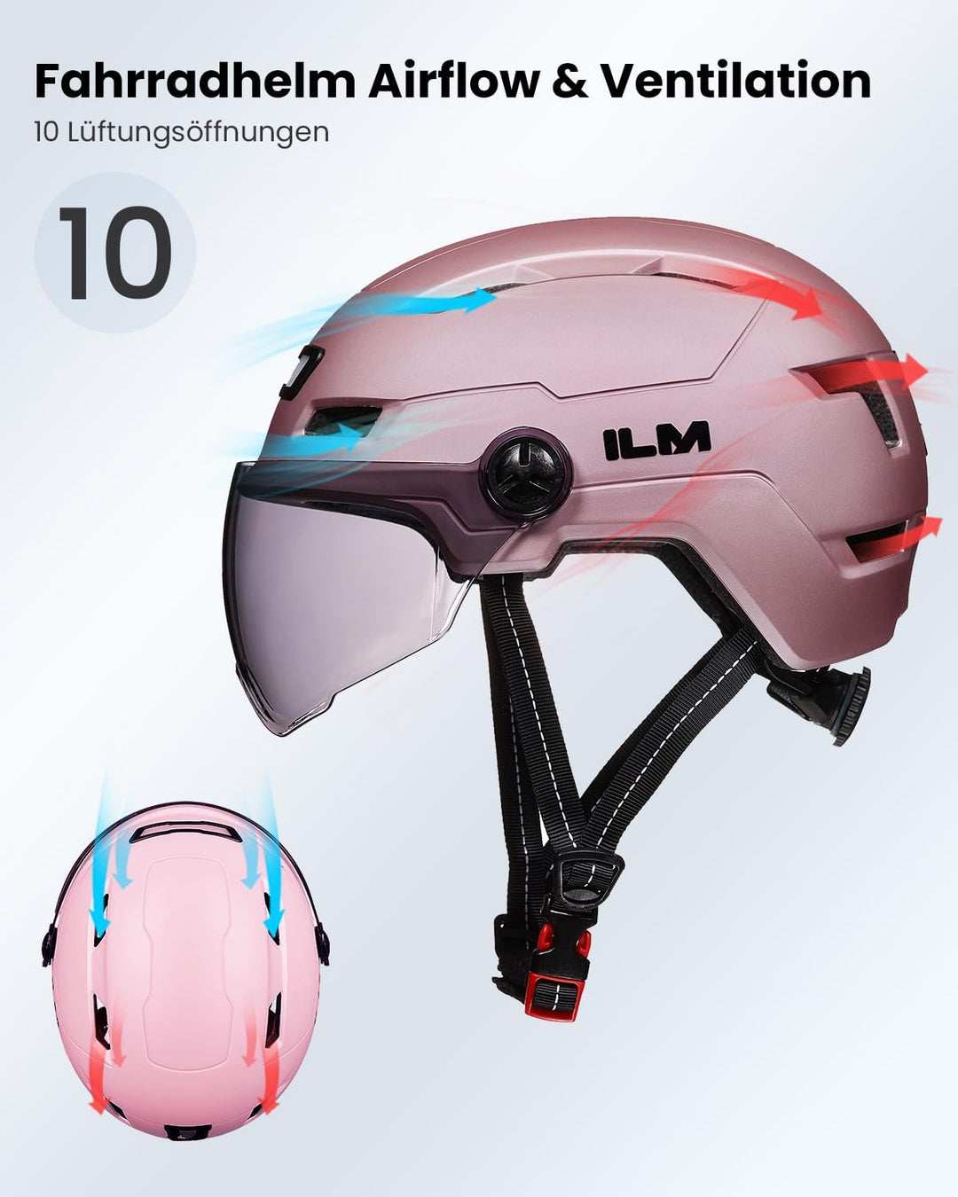 ILM Fahrradhelm für Erwachsene mit USB-wiederaufladbarer LED-Vorder- und Rücklicht, Mountain- und St