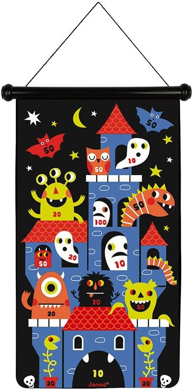 Janod - Magnetisches Dartspiel mit Monster-Motiv, doppelseitig, Geschicklichkeitsspiel, zum Erlernen
