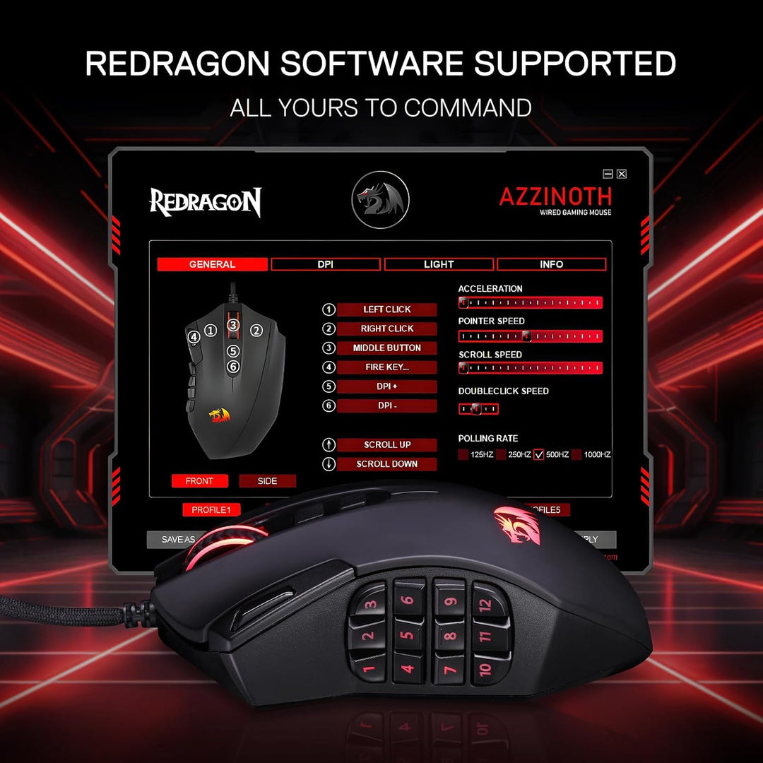 Redragon M921 MMO Gaming-Maus, 12400 DPI hochpräzise kabelgebundene RGB-Maus mit 18 programmierbaren