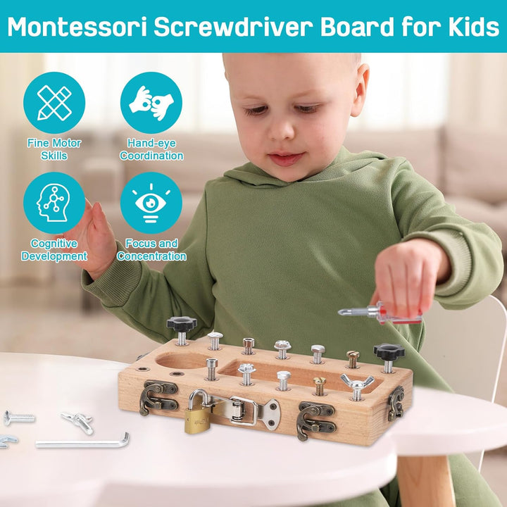 Zocipro Holz Montessori Schraubbrett für Kleinkinder, Montessori Busy Board Spielzeug ab 3 4 5 Jahre