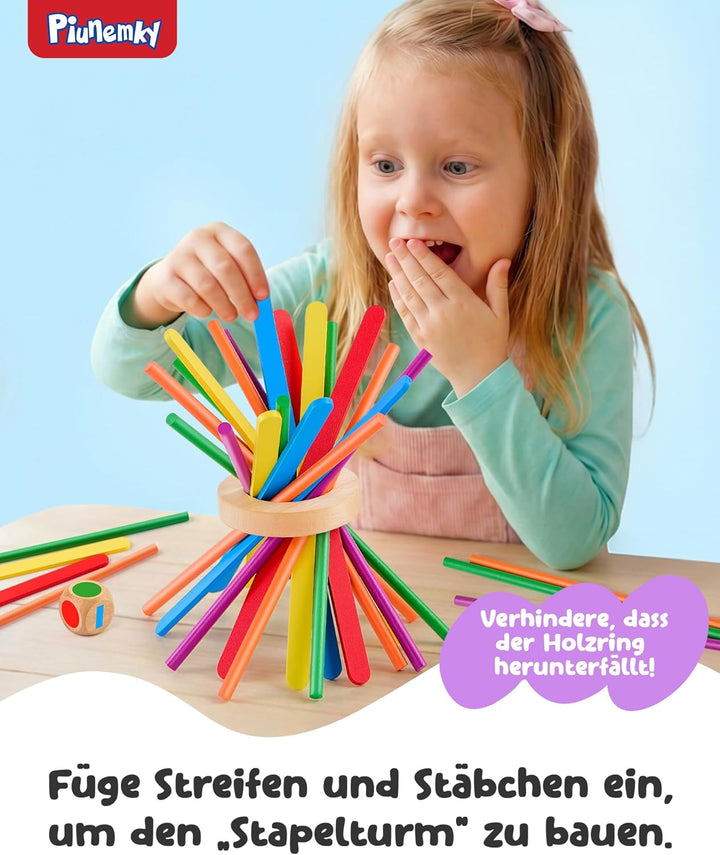 Montessori Spielzeug Holz Brettspiel ab 3 Jahren – Kinderspiele mit Bunte Stäbchen & Ball – Lernspie