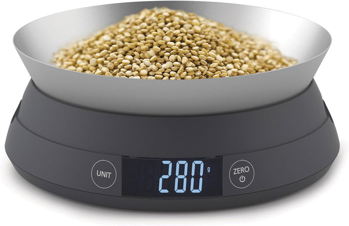 Joseph Joseph SwitchScale - 2-in-1 digitale Küchenwaage mit umkehrbarem Deckel, 5kg Fassungsvermögen