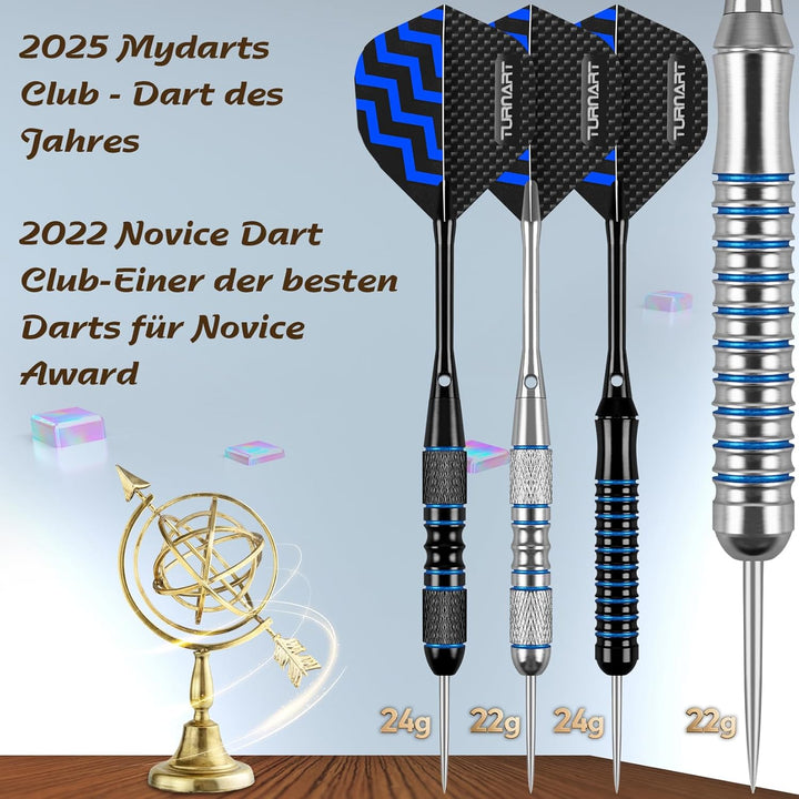 Turnart Dartpfeile mit Metallspitze, 12 Stück Profi Steeldarts mit Dart Case Blau -A, Blau -A