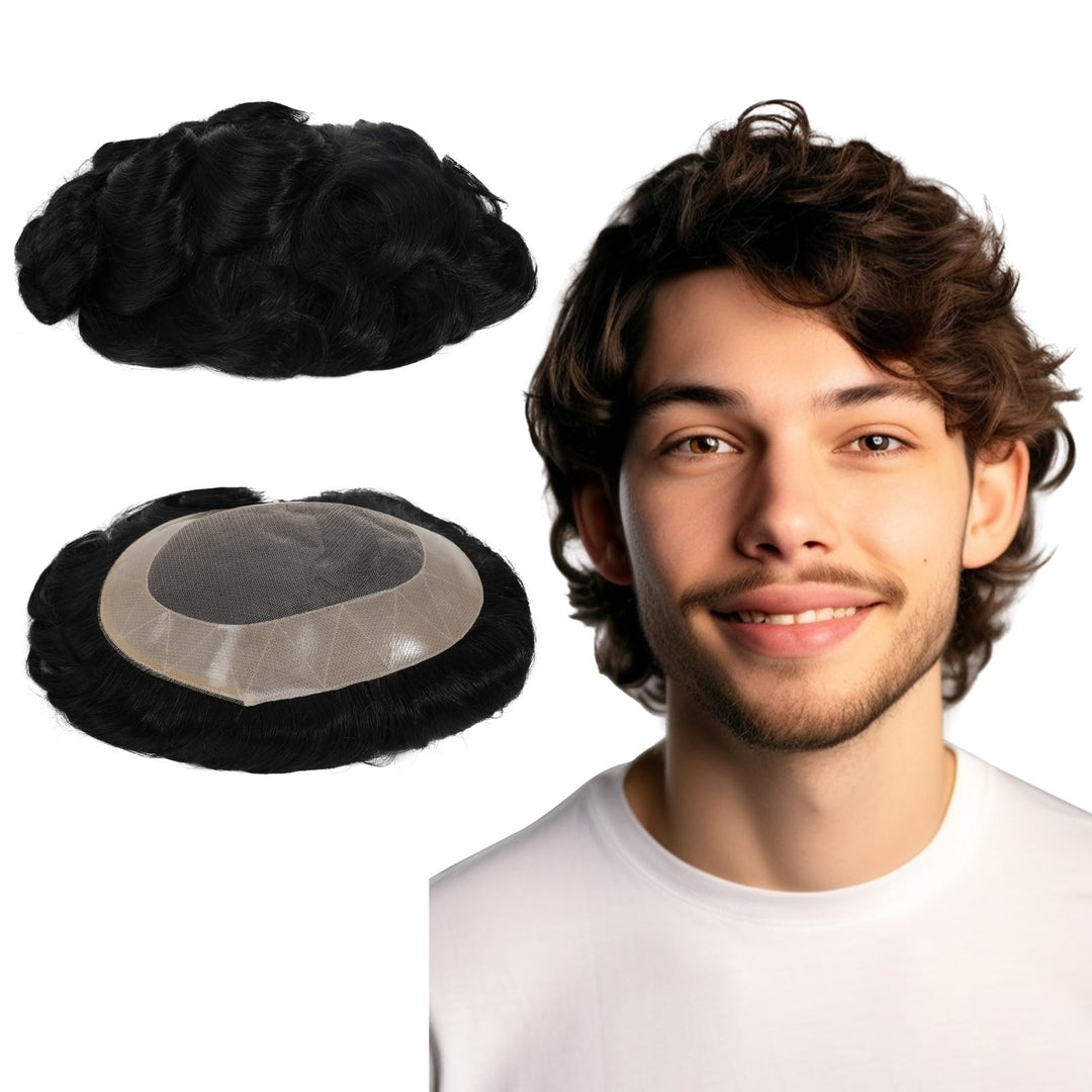 Lordhair Toupet für Männer Haarersatz Systeme Mann, natürliche atmungsaktive Mono-Spitze mit PU-Echt