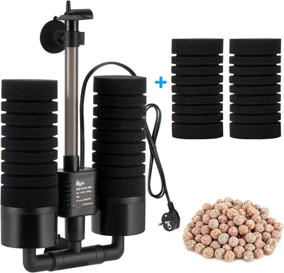 AQQA Aquarium Schwammfilter,3/5W Elektrischer Aquarium Filter,Leiser Tauchschaum Doppelschwammfilter