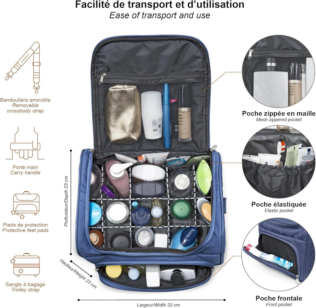 Kosmetiktasche für unterwegs, halbstarr, 25 cm, Kosmetiktasche KINSTON Dunkelblau, Dunkelblau