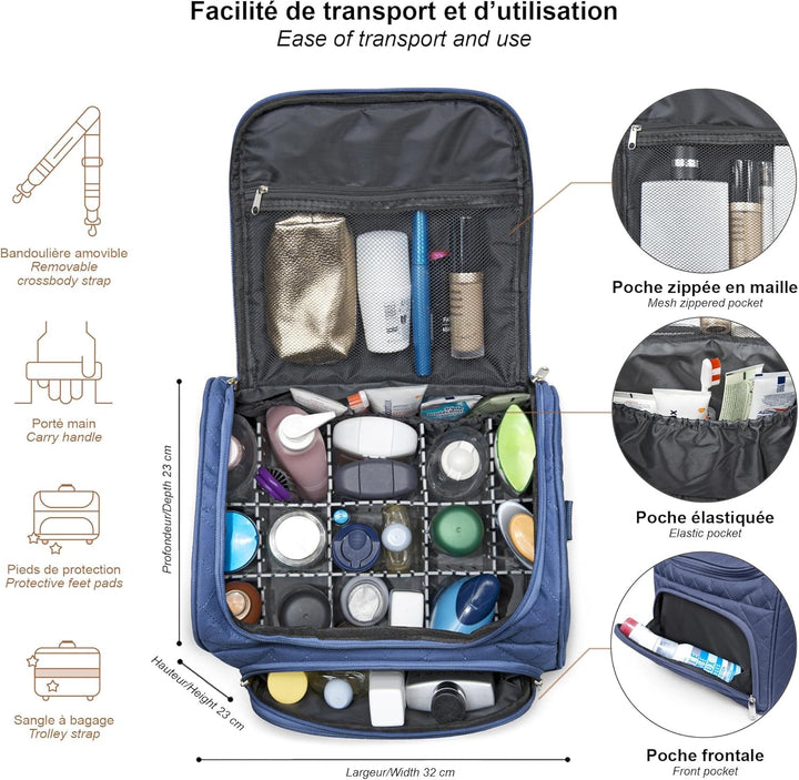 Kosmetiktasche für unterwegs, halbstarr, 25 cm, Kosmetiktasche KINSTON Dunkelblau, Dunkelblau