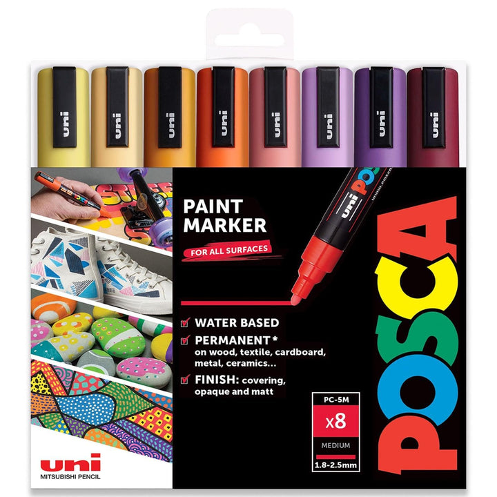 Posca PC-5M Farbmarker, Kunststifte, 1,8–2,5 mm, Set mit Sonnenuntergangsfarben, 8 Stück in Geschenk