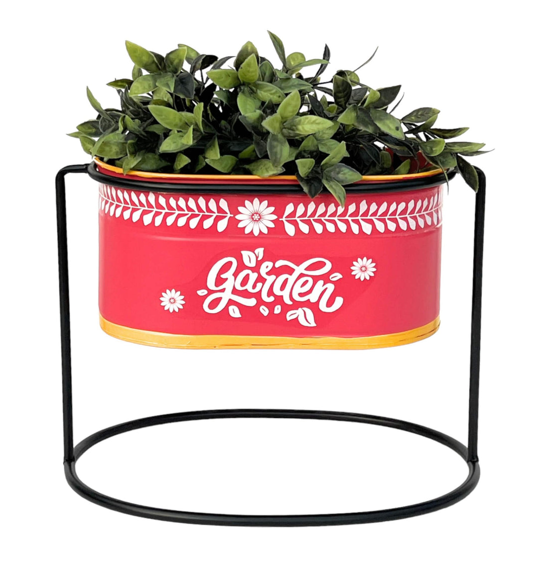 DanDiBo Blumenhocker mit Topf Metall Stehend Rot Oval 24 cm Blumenständer 96526 S Blumensäule Modern
