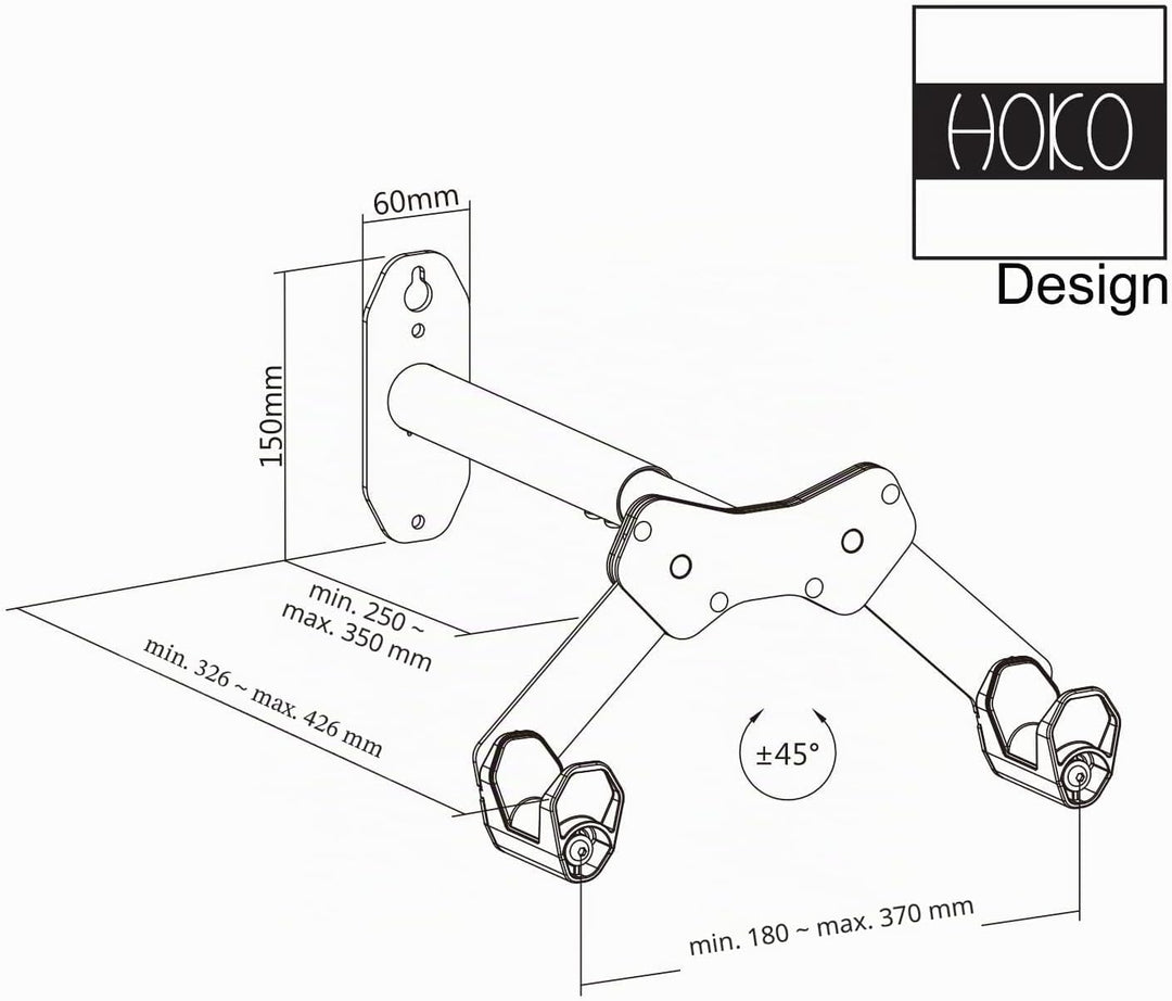 HOKO-VELO 25 verstellbare Fahrrad Wand Halterung/Rahmenhalter mit Silikon-Schutz. Für alle gängigen