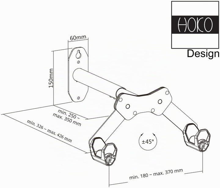 HOKO-VELO 25 verstellbare Fahrrad Wand Halterung/Rahmenhalter mit Silikon-Schutz. Für alle gängigen