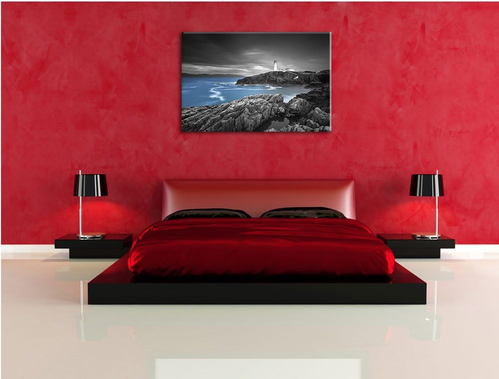 Leuchtturm an traumhaft blauem Meer schwarz/weiss Format: 100x70 auf Leinwand, XXL riesige Bilder fe