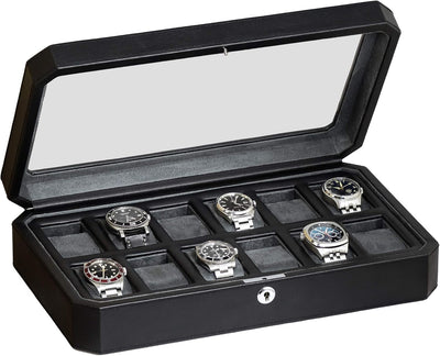 ROTHWELL 12 Slot Leder Uhrenbox für Herren - Luxus Uhrenetui Display Organizer, Herren Aufbewahrungs