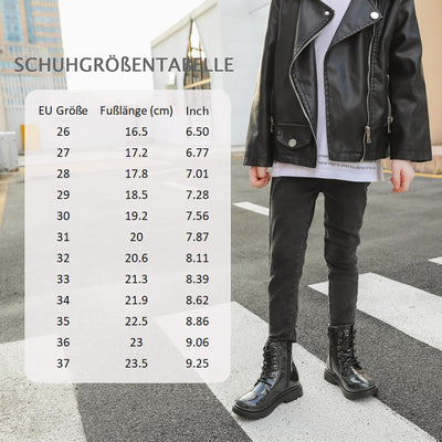 DADAWEN Jungen Stiefel Wasserdichte Mädchen Schnürstiefeletten 26 EU Schwarz B, 26 EU Schwarz B