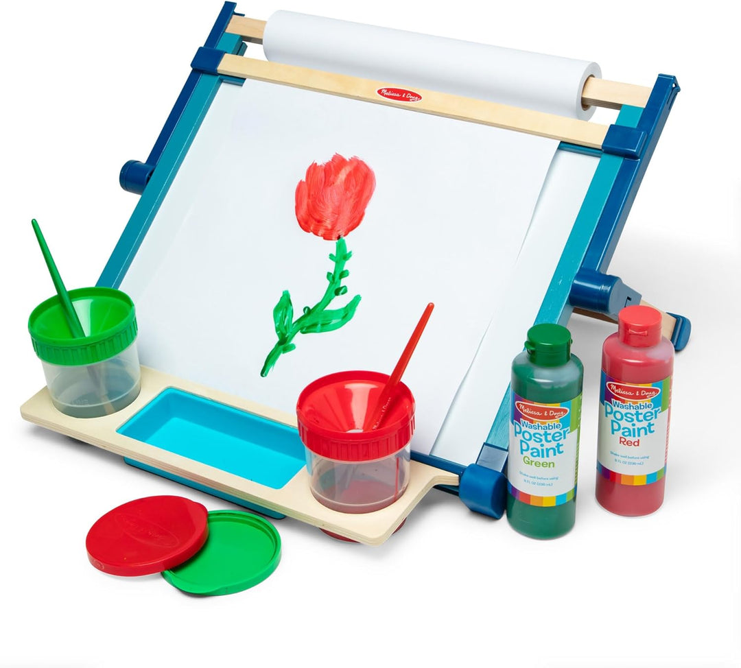 Melissa & Doug Zweiseitige Tischstaffelei mit Zubehör Doppelseitige Tischstaffelei aus Holz, Doppels