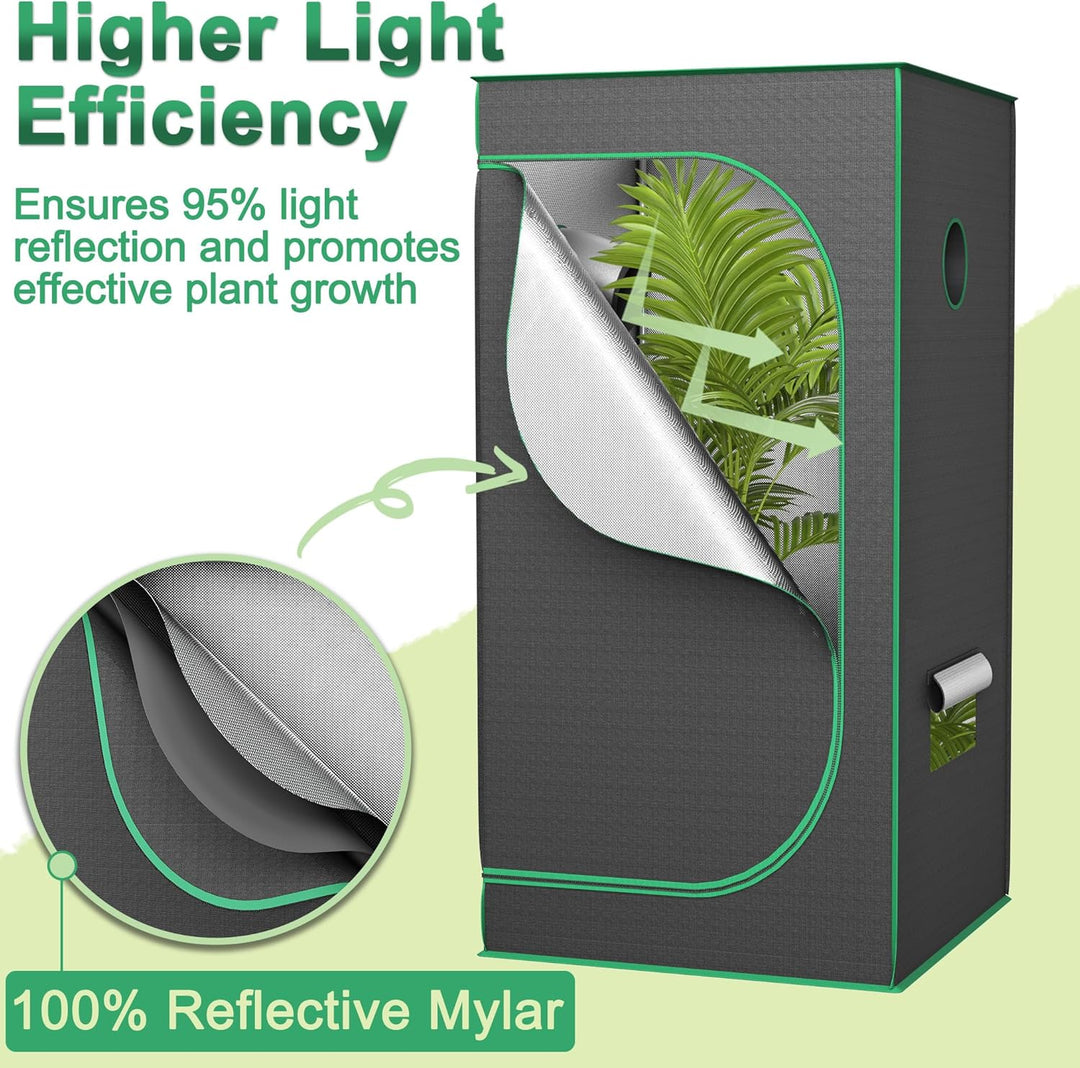 Growzelt 100x100x200 cm Grow Tent mit Reflektierende Mylar Lichtdicht Wasserdicht Zuchtzelt Growroom