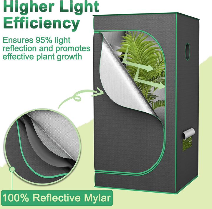 Growzelt 100x100x200 cm Grow Tent mit Reflektierende Mylar Lichtdicht Wasserdicht Zuchtzelt Growroom