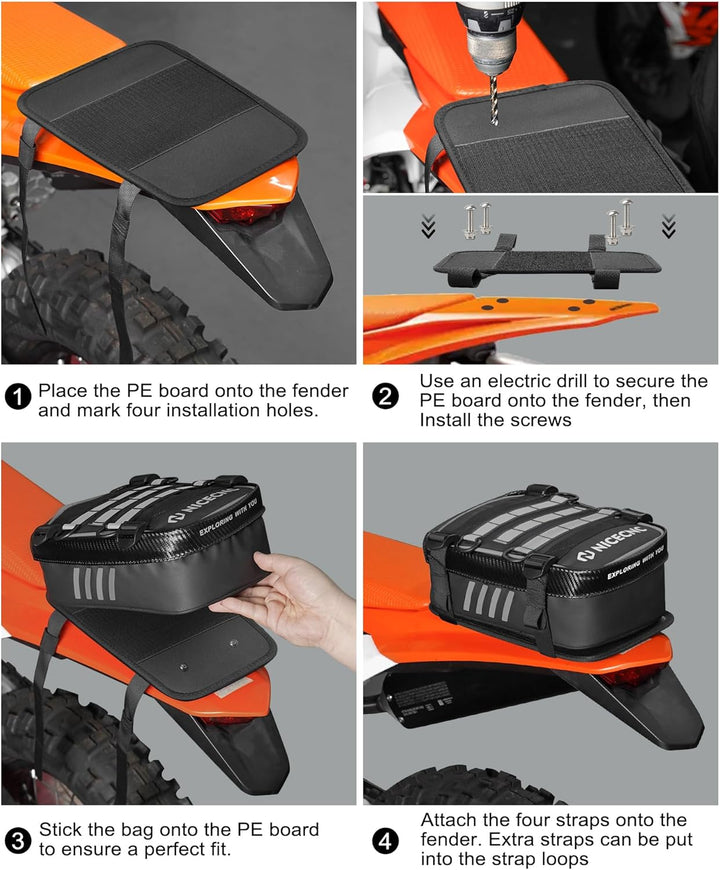 NICECNC Motorrad-Heckkotflügeltasche, Dirt-Bike-Tasche, Rücksitz mit Werkzeug-Rolltasche, Dirt-Bike-