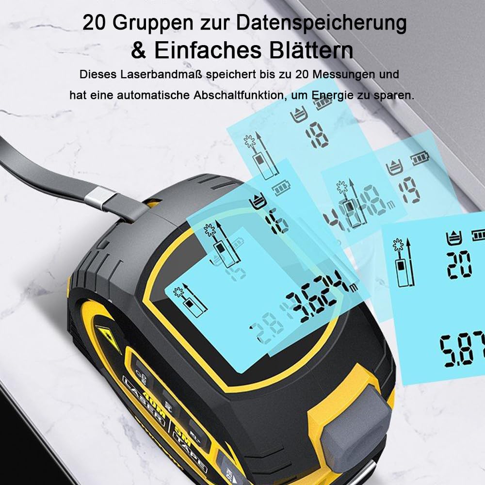 Laser Messgerät Massband, 3 in 1 Digital Laser Entfernungsmesser mit LCD -Display, Lasermessung 131