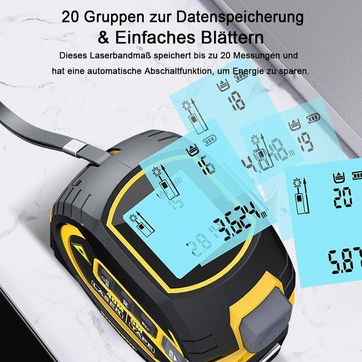 Laser Messgerät Massband, 3 in 1 Digital Laser Entfernungsmesser mit LCD -Display, Lasermessung 131