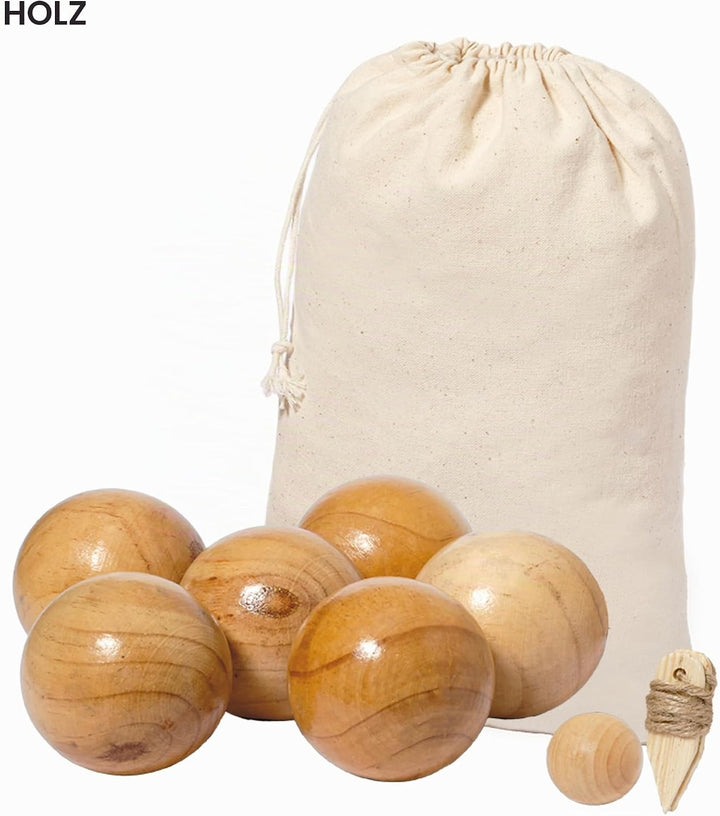 noTrash2003 6 Boccia Kugeln Boule Kugeln aus Massivholz mit Boulekegel Abstandsmesser, Bouleset Peta