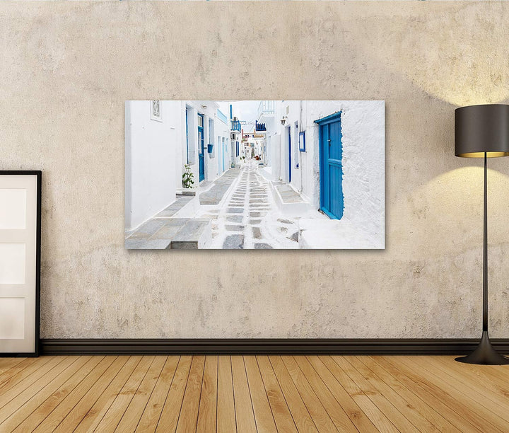 islandburner Bild auf Leinwand Mykonos Strassenansicht Griechenland Bilder Wandbilder Poster Leinwan
