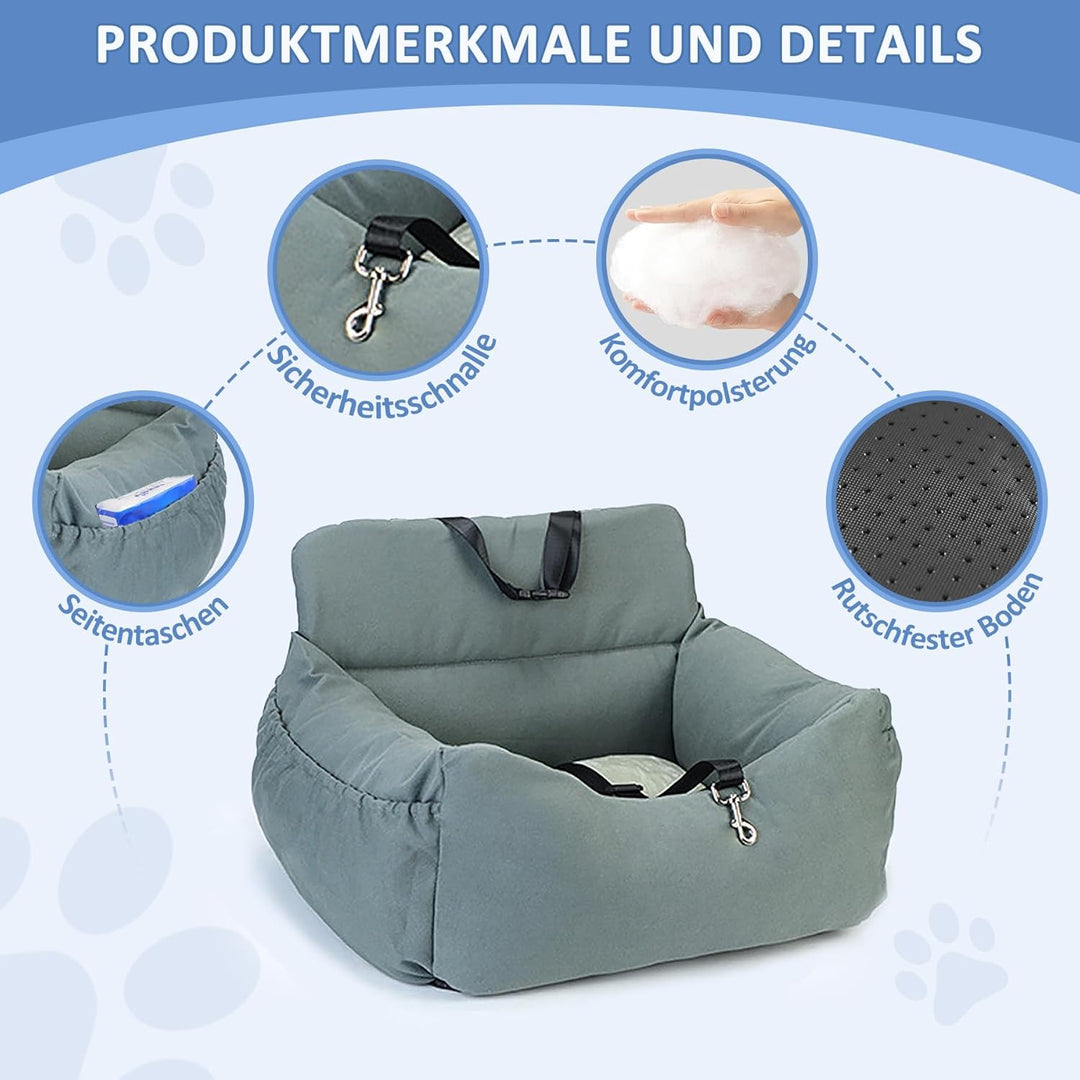 CALIYO Hundeautositz mit Stabiler Basis & Sicherheitsgurt | Hundesitz Auto für Kleine bis 10 kg | Me