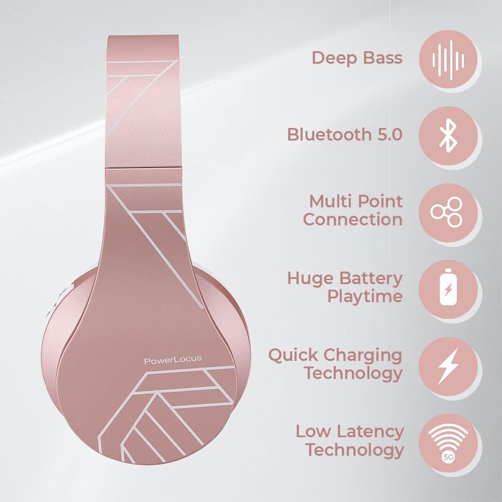 PowerLocus Kabellose Kopfhörer Over Ear, Kopfhörer Bluetooth mit Mikrofon, Faltbar, weiche Ohrpolste