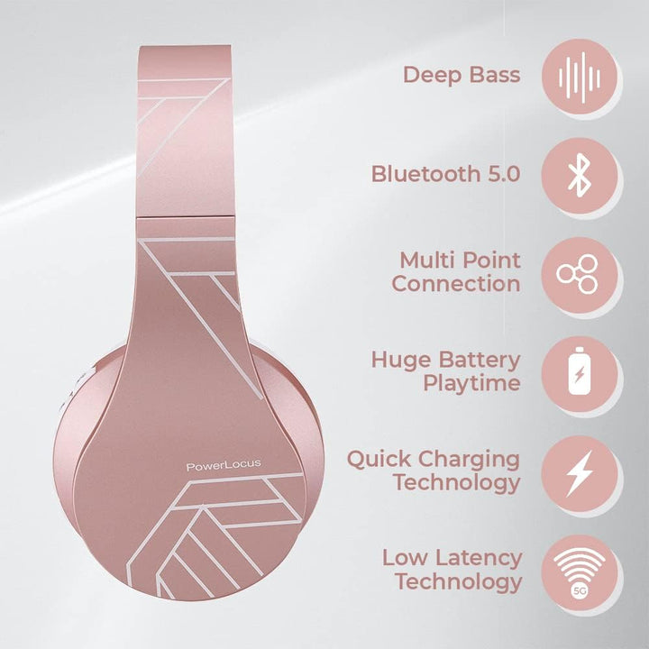PowerLocus Kabellose Kopfhörer Over Ear, Kopfhörer Bluetooth mit Mikrofon, Faltbar, weiche Ohrpolste