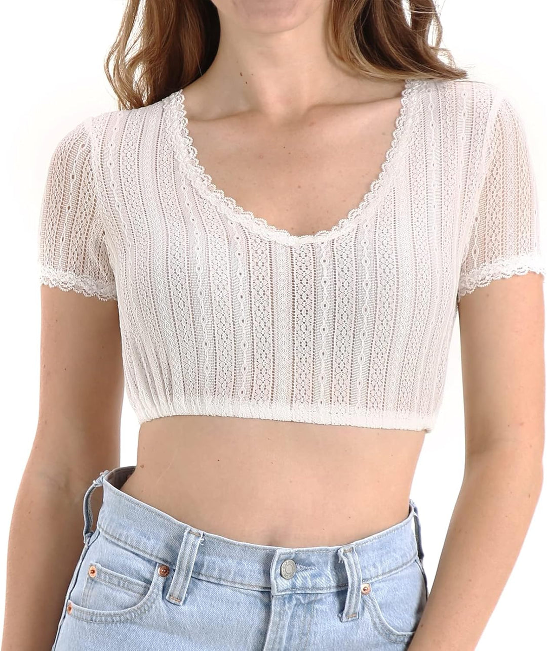 Kelliar Dirndlbluse Damen Trachtenbluse Creme Dirndl Bluse für Bavarian Oktoberfest 34 Creme-018, 34